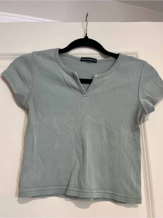 Brandy Melville Tops - Brandy Melville Pale Mint Short Sleeve Notch Tee